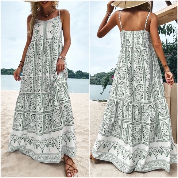 Boho Tropical Plants Print Cami Maxi Dress - Picture 6 of 6